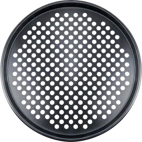 Plaque de cuisson et à pizza ronde diamètre 31,5 cm en acier au carbone perforé avec revêtement antiadhésif pour tartes quiches et pizzas couleur gris foncé (1/5)