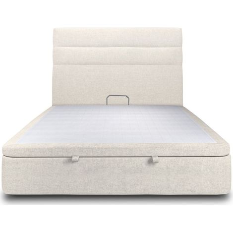 Lit coffre 140x190cm avec tête de lit lignes Tissu Beige clair - Hauteur totale : 39cm (1/5)