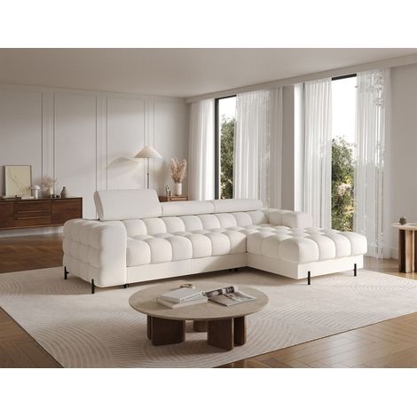 Ecksofa mit Schlaffunktion Sofa FERROL Stoff Aphrodite Ecru Ottomane Rechts (1/5)