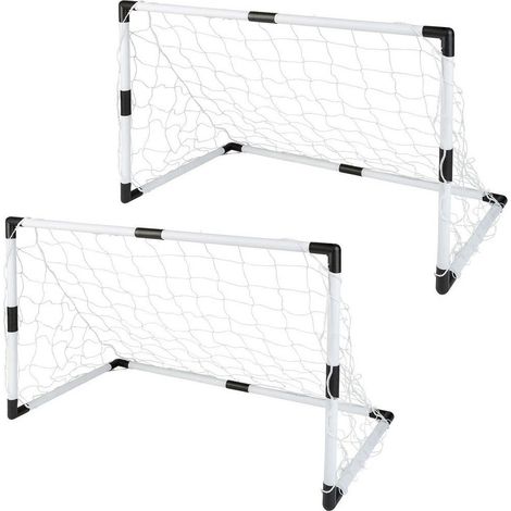 Trade Shop - 2er Set Mini-Fußballtore 91,5x61x48cm mit Ballpumpe und 8 Befestigungsstiften - (1/5)