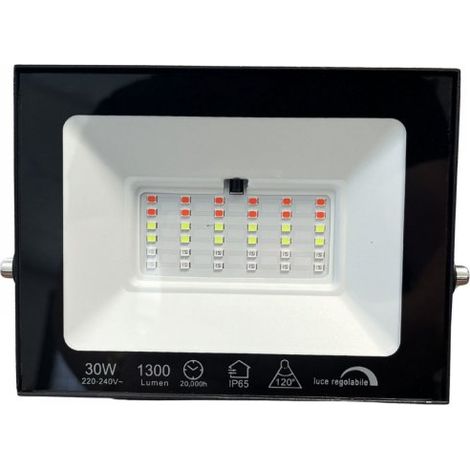 Faro Led Flood Slim RGB Con Telecomando 30W 1300 Lumen RGB AC 220V 50Hz Nero IP65