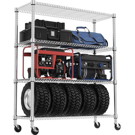 Étagère en métal à 4 niveaux pour charges lourdes, jusqu'à 635,6 kg, étagère de rangement robuste pour garage, cave, atelier, entrepôt, buanderie et salle de loisirs, chromée foncée, 45 x 120 x (1/5)