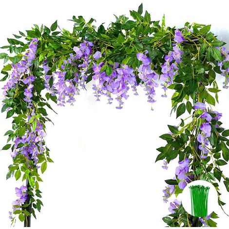 2 pièces (violettes) de guirlandes de fleurs artificielles, fausses glycines suspendues-AquaForge (1/5)