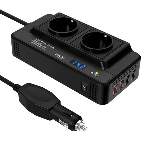 200W car power inverter, 12V DC to 220V AC, with 2 sockets and 4 USB ports, fast charging car charger with cigarette lighter plug for business and holiday trips (1/5)