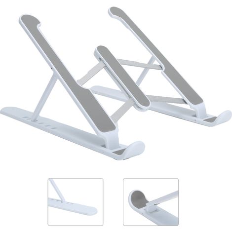 Support pour ordinateur portable à 6 niveaux avec système de refroidissement, plaque de levage pliable et cadre rehausseur (blanc) (1/5)