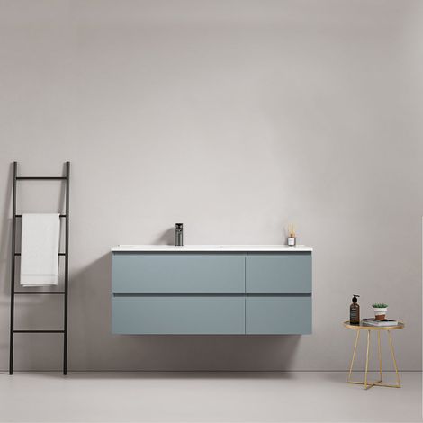 Mobile bagno sospeso 120 cm Blu Avio Lavabo a Sinistra in Ceramica Senza Specchio - Fiji Paint (1/5)