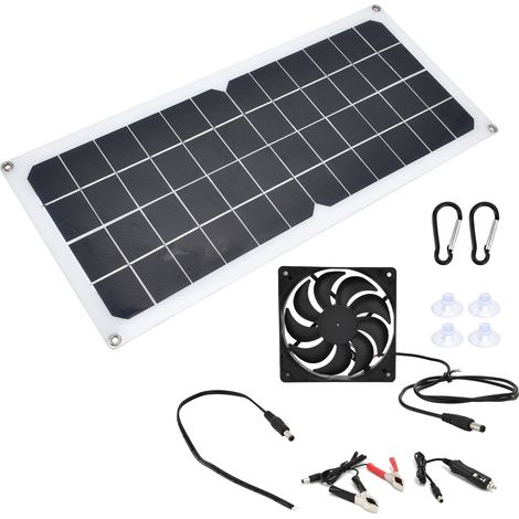 Panneau solaire photovoltaïque 10 W avec kit de ventilateur et deux ports USB femelles pour voitures, bateaux, avions et satellites (1/5)