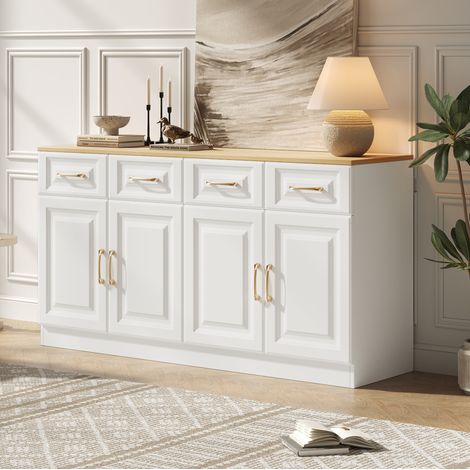 buffet rangement salon 140 cm bois blanc grand 4 portes OKMYHOME (1/5)