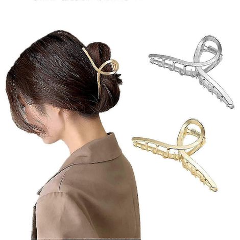 Lot de 2 grandes pinces à cheveux en métal brossé (1/5)