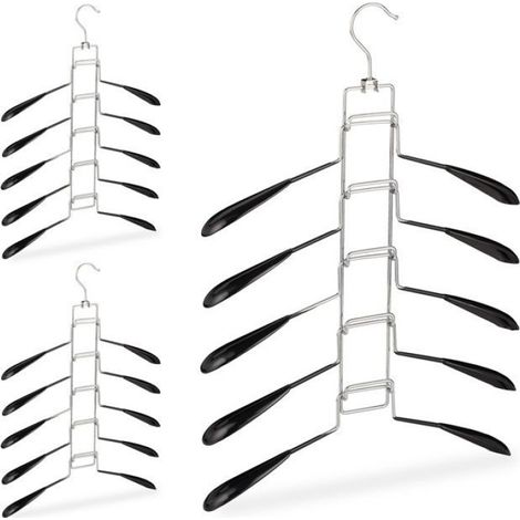 Cintre Multiple - 5 Supports Amovibles Antidérapants - Pour Chemises Et Robes - Noir - Set De 3 (1/5)