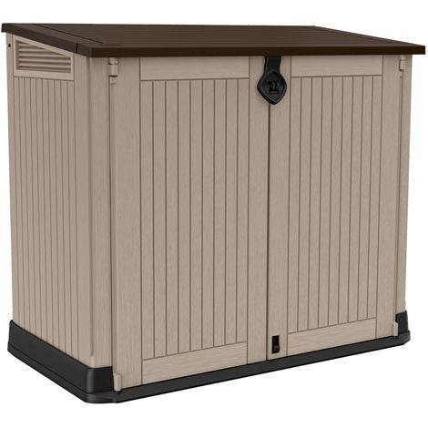 Keter – Armoire de jardin en résine beige-marron 132x71.5xh.113.5 cm – Volume 0.8 m³ – Résistante aux intempéries et aux UV – Verrouillable (1/10)