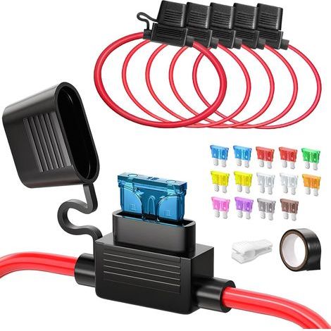 5pcs 12(1)+16AWG(4) Porte fusible Moyenne en ligne, ATC/ATO Automotive plat 12V Porte fusible étanche pour voiture/camion/motor + 14pcs Fusibles Standard(2A 3A 5A 7.5A 10A 15A 20A 25A 30A 35A) (1/5)