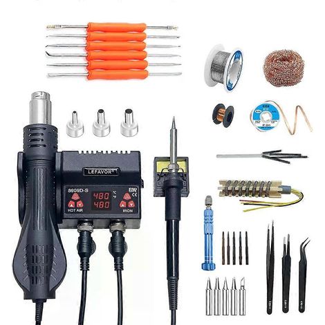 Lefavor 8909 Digitale Lötstation BGA SMD Schweiß- und Reparaturwerkzeug Lötkolben + Heißluftpistole tragbar (1/4)