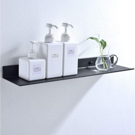 1 pc Étagère murale en métal pour salle de bain - antirouille - Noir (30 cm) (1/5)