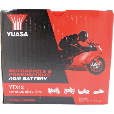 Yuasa YTX12 Batteria Moto 12V AGM Precaricata CCA180 Aprilia Honda 150x87x130mm sigillata (1/5)