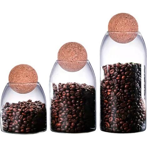 Luftdichtes Glasgefäß mit kugelförmigem Korken (erhältlich in den Größen groß, mittel und klein) zur Aufbewahrung von Tee, Kaffeebohnen, Müsli und Snacks – Küchenvorratsglas