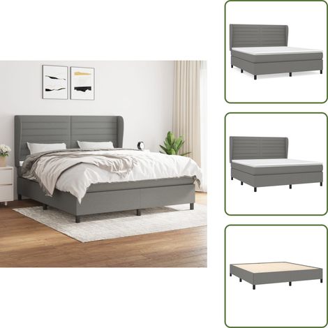 Sommier à lattes de lit avec matelas Gris foncé 180x200cm Tissu - Lit Plateforme - Lit Double - Literie - Matelas Ressorts Ensachés - Têtière Ajustable (1/5)