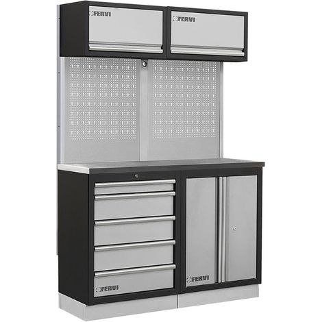 Arredamento modulare per officina FERVI A008M - 1360 x 498 x 2000 h mm - piano in acciaio inox (1/2)