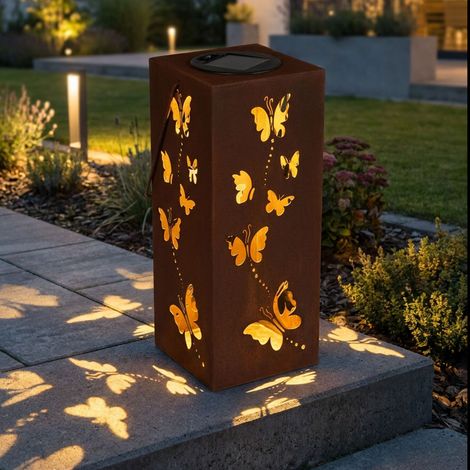 LED Solarlampe Dekosäule Außenleuchte Solarleuchte Hängelampe rost Eisen H 45 cm (1/5)