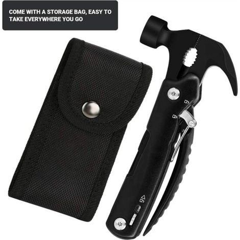 MOONSTARS Outil de survie 12 en 1 marteau multifonction avec marteau, ouvre-bouteille, coupe-vin, tournevis, pince, décapsuleur, serrure de sécurité, cadeau d'anniversaire pour homme/papa/mari (1/4)
