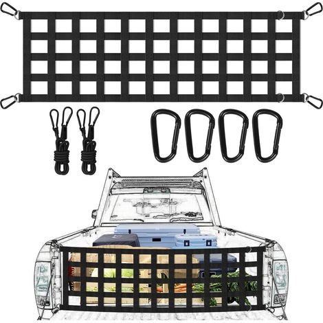 Filet de chargement pour benne de pick-up 152x45cm, résistant aux UV, avec cordes réglables (1/5)