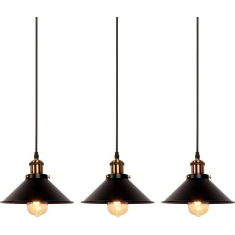 Set di 3 lampade a sospensione industriali retrò in ferro nero, per cucina, bar, balcone (1/5)