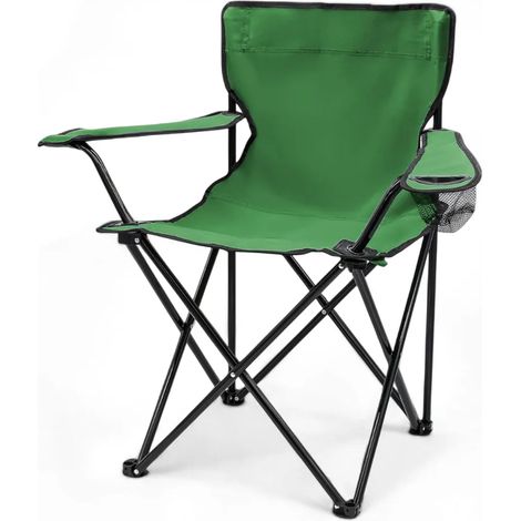 Chaise de camping pliante verte avec porte-gobelet, chaise de jardin, plage, camping et pêche avec sac de transport inclus (1/5)