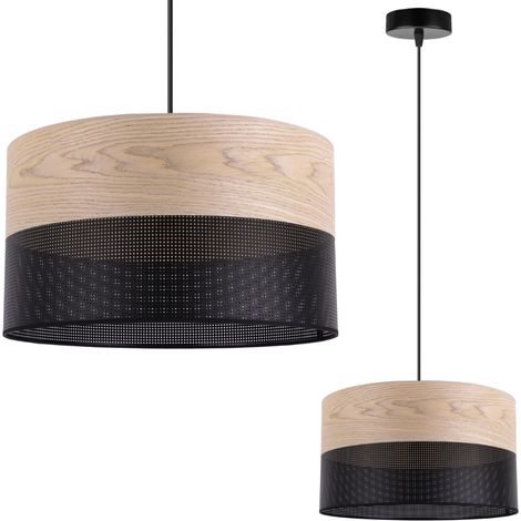 LAMPE SUSPENDU SIMPLE ABAT-JOUR PLACAGE CHÊNE CLASSIQUE 30CM (1/5)