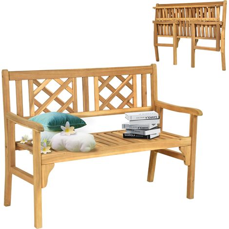 Banco de jardín plegable 120 x 56 x 90 cm 2 plazas cómodo y ergonómico estilo clásico madera de acacia natural 200020574