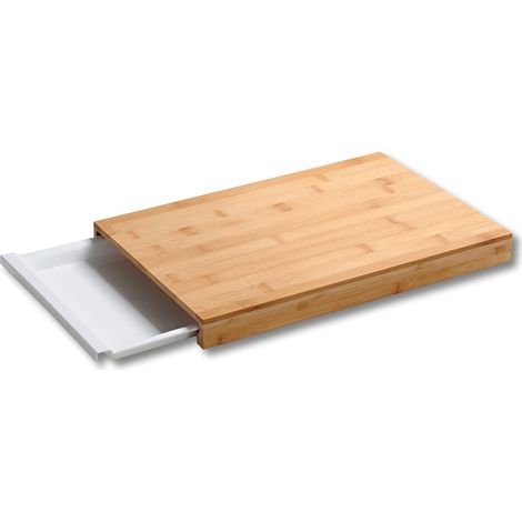 Planche à découper avec bac récupérateur, matériau : bambou, plastique, dimensions : 38 x 25 x 3,5 cm, couleur : marron, blanc  58352 (1/5)