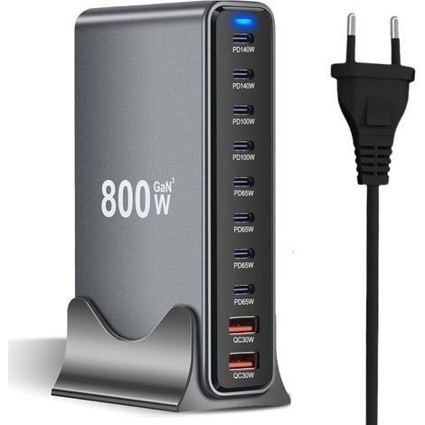 10-Port 800W USB-C Fast Charger with GaN III Chip and PD 3.1, 8 USB-C Ports and 2 USB-A Ports, 140W Power Supply for MacBook, iPhone, iPad, Samsung (1/5)