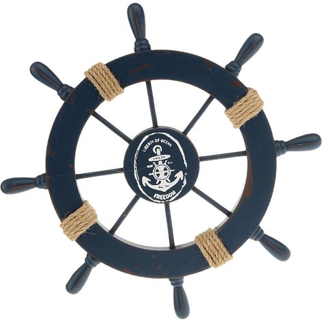 Nautique Plage Bateau En Bois Bateau Roue Gouvernail Tenture Murale Décor Bleu Foncé (1/5)