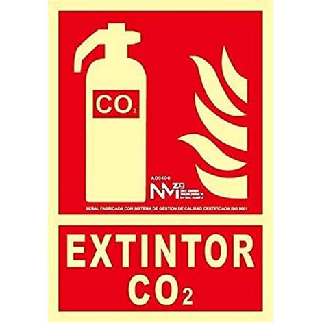 NM RD00106 - Segnale Luminescente Estintore Co2 Classe B PVC 0,7 mm 21 x 30 cm con CTE, RIPCI e adatto per la nuova legislazione