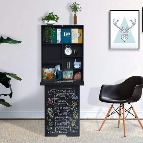 Mesa de pared plegable, escritorio de pared con tablero para escribir, 60 cm x 94,5 cm x 147 cm, negra. (1/5)