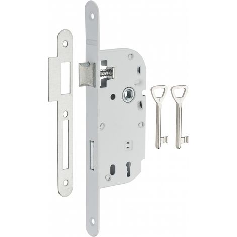 THIRARD - Lot de 50 serrures encastrables à clé pour porte de chambre, axe 40mm, bouts ronds, blanc, 2 clés - THIRARD (1/3)