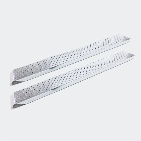 Lot de 2 rampes de chargement acier galvanisé rail collision 160 x 22,5 cm jusqu'a 400 kg gris