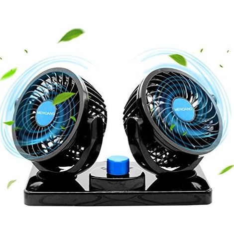 12-V-Elektro-Autolüfter, 360° drehbarer Doppelkopflüfter, manuelle Drehung, 2 Geschwindigkeitsstufen. (Zigarettenanzünderstecker, Schwarz – 3 Stück) (Schwarz)