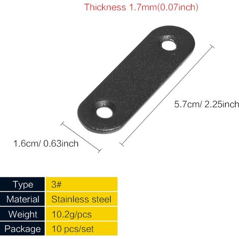 (10 pièces - 57 x 16 mm) Support plat droit, équerre métallique plate, support de réparation, plaque de renfort (1/5)