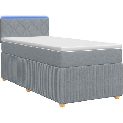 Cama con Base Tapizada, Colchón y Luz LED Gris Claro Tela vidaXL (1/5)