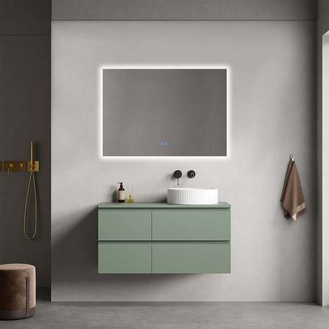 Mobile bagno sospeso reversibile 100 cm Verde Salvia per Lavabo d'appoggio Specchio Quadro Retroilluminato - Fiji Paint Top (1/4)