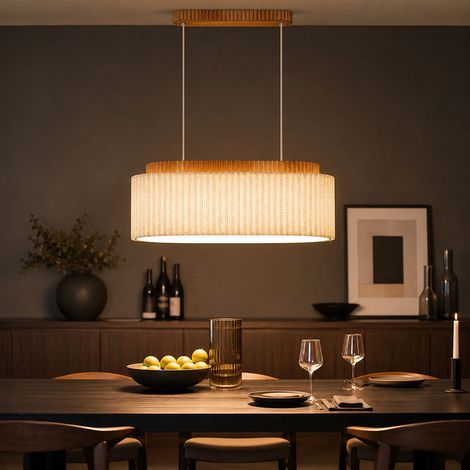 Suspension LED pour salon, hauteur réglable, en bois, H 150 cm (1/5)