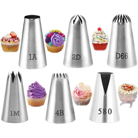 6 Pièces Douille à Pâtisserie, Acier Inoxydable, Multicolore, Pour Gâteaux, Cupcakes (1/5)
