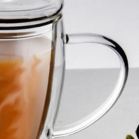 Doppelwandiger, transparenter Becher mit Deckel, dickwandiger Kaffeebecher, doppelter Milchbecher (1/5)