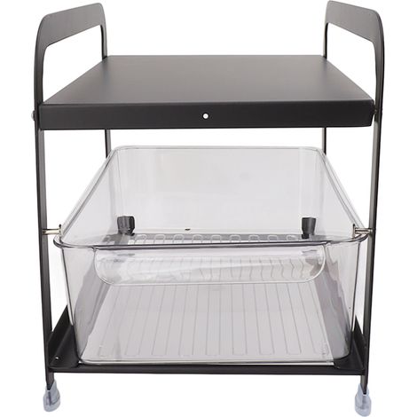 Becherhalter, zweistufiges Schieberegal, Mehrzweck-Schreibtischregal für das Homeoffice, Schwarz (1/5)