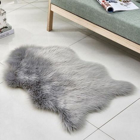 Tapis Imitation Peau Agneau - 1 pièce 40x60cm Frêne - Salon Chambre Décoratif Moelleux