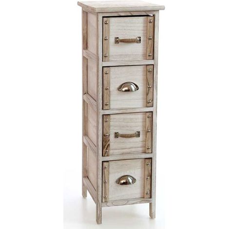 Cassettiera in legno decorata 4 cassetti 26x32x80 cm (1/3)