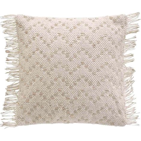 Housse de Coussin à Franges "Ikat" 40x40cm Naturel (1/4)
