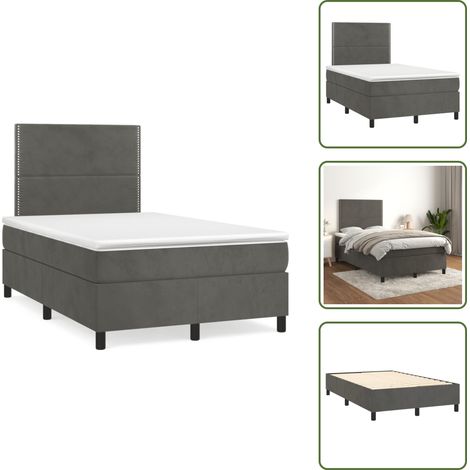 Letto in velluto - vidaXL Giroletto a Molle con Materasso Grigio Scuro 120x190 cm Velluto - Letto con materasso a molle insacchettate