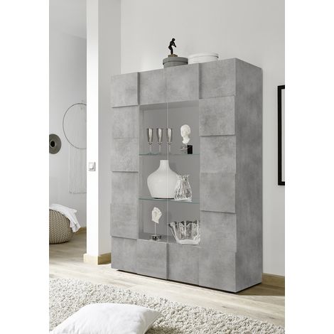 Vitrine 2 portes moderne gris béton Milenor (1/5)