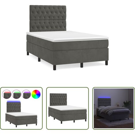 Sommier tapissier - Sommier à lattes de lit avec matelas LED gris foncé 120x190 cm (1/5)